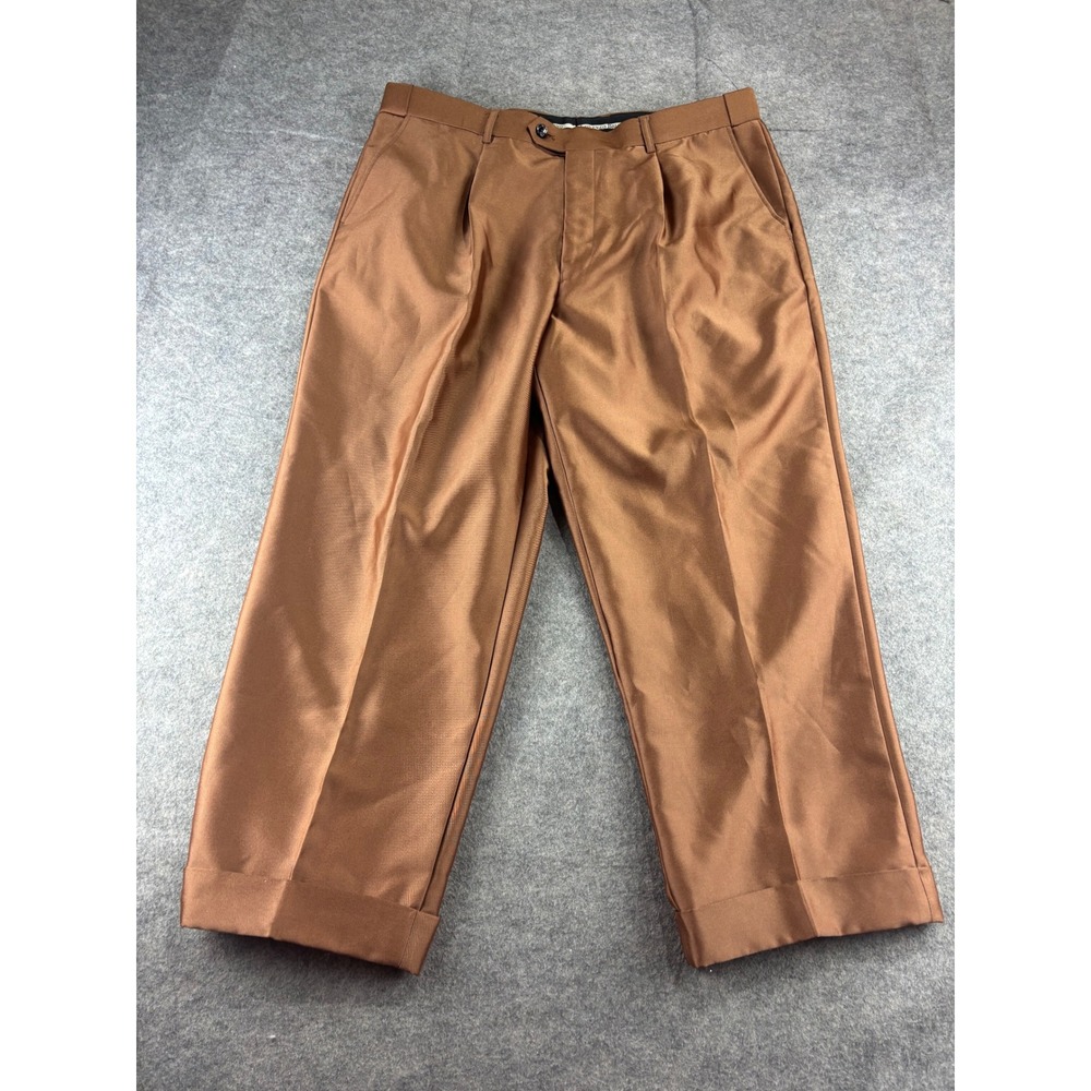 Lorenzo Bruno Mens‎ 38W Copper Bronze Satin Pleated Cuffed Dress Pants Super 150